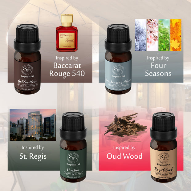 Set of 4 - Luxury Hotel & Designer Collection Four Seasons, St. Regis, Baccarat Rouge, Oud Wood