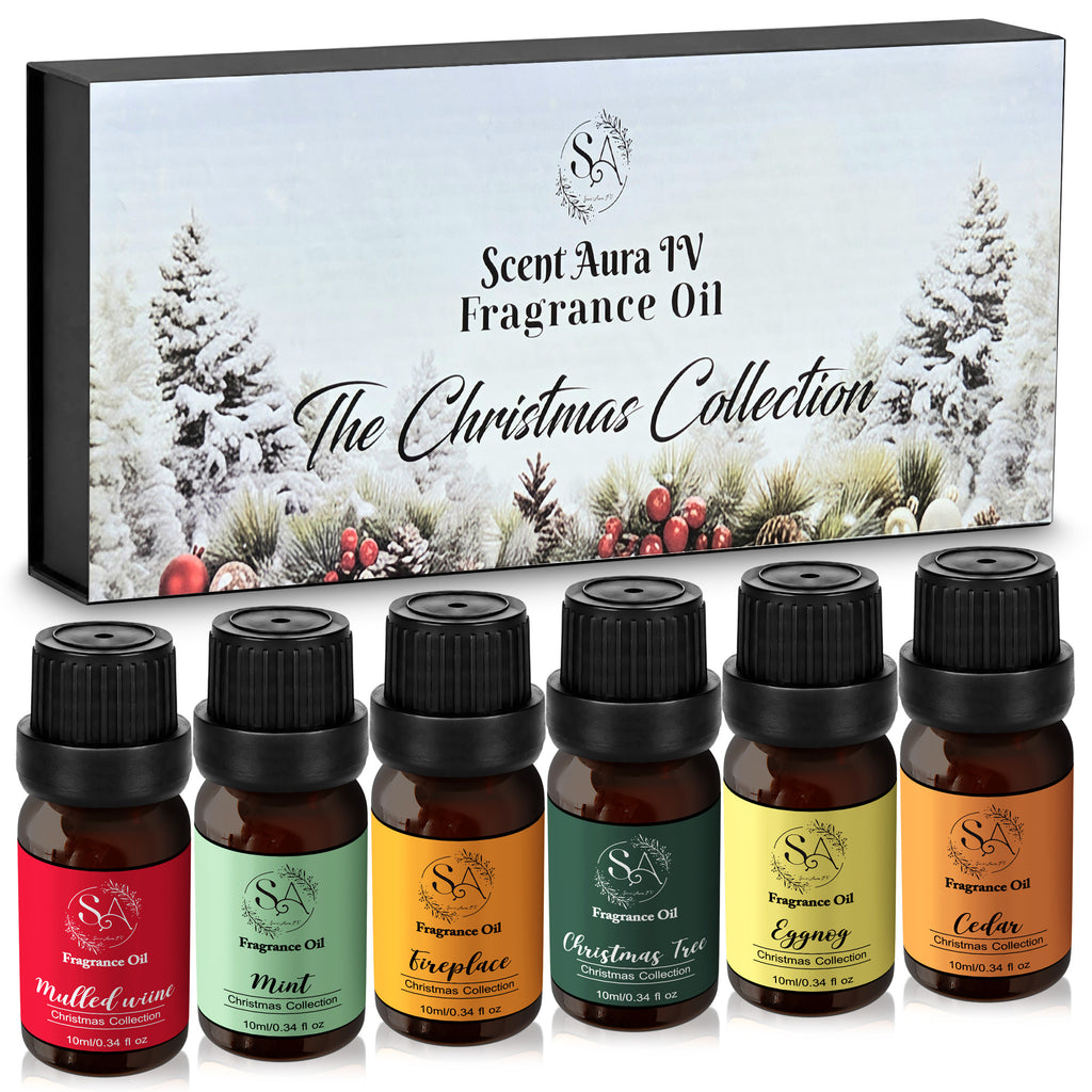 Scent Aura IV Fragrance Oils The Christmas Collection Set of 6 scents Including Eggnog Mulled Wine Mint Fireplace Christmas Tree Cedar for Diffusers