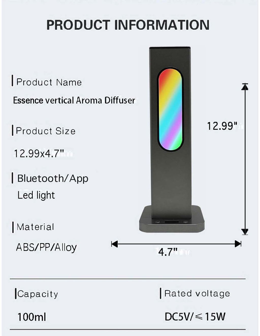 Essence Smart waterless essential oil Diffuser. With LED light and Bluetooth/App enabled