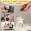 Collage of people using diffusers and a person pouring diffuser oil into a diffuser with text about diffusers and DIY activities.