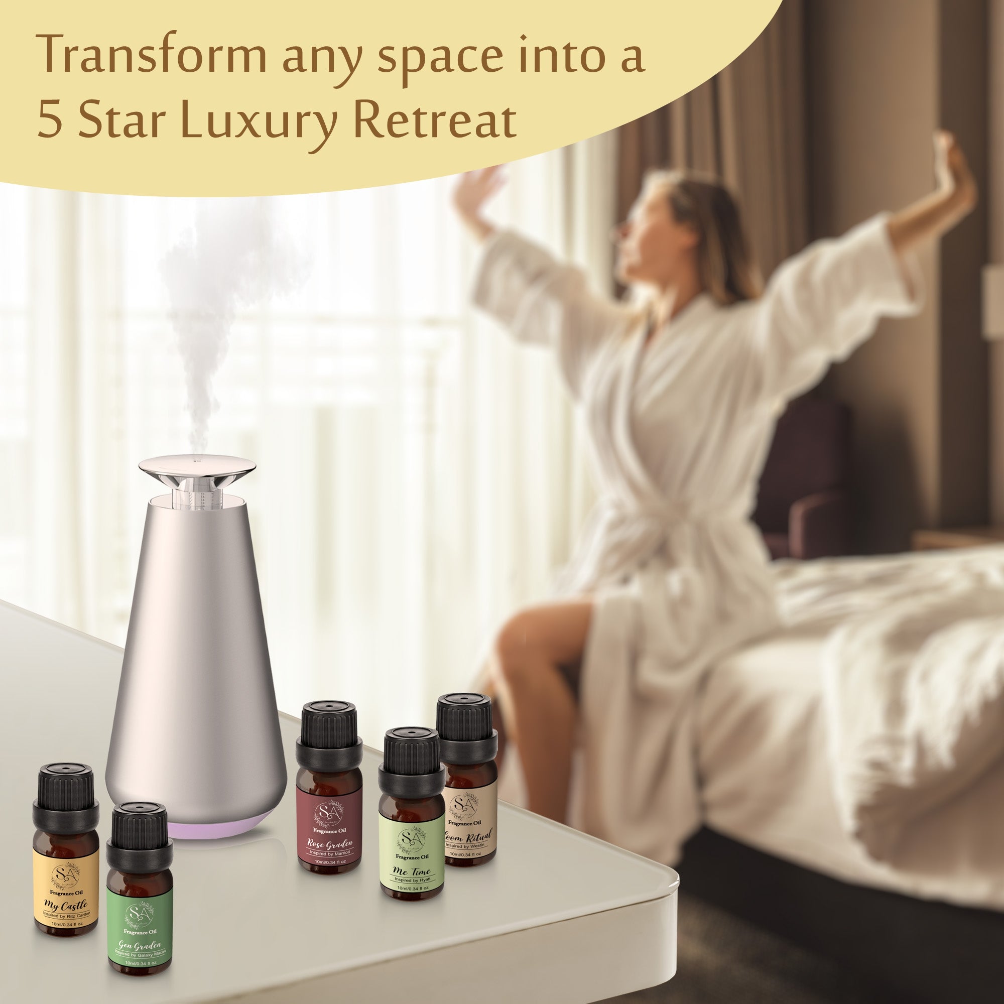 Scent Aura IV Fragrance Oils - 5 Hotel Secret Scents in One Collection Inspired by Marriott Ritz Carlton Park Hyatt Westin & Galaxy Macau for Diffusers